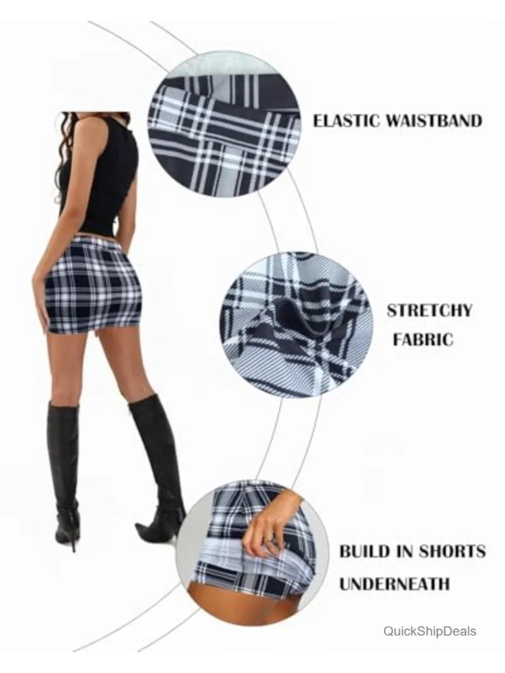 High Waisted Mini Skort with Built-in Shorts Stretchy Bodycon Pencil Skirt